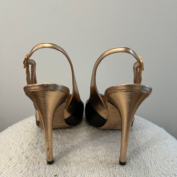 Kate Spade Black Leather Gold Slingback Pointed Toe Pumps – US 8 - Picture 6 of 7